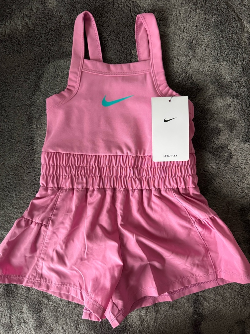 Nike Pink Athletic Girls' Romper with Teal Swoosh